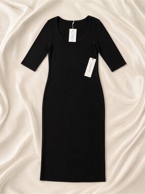 Essential Scoop Neck Black Midi Dress by paper label